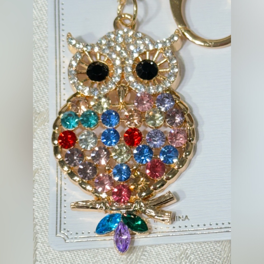 RHINESTONE OWL KEYCHAIN BACKPACK CHARM